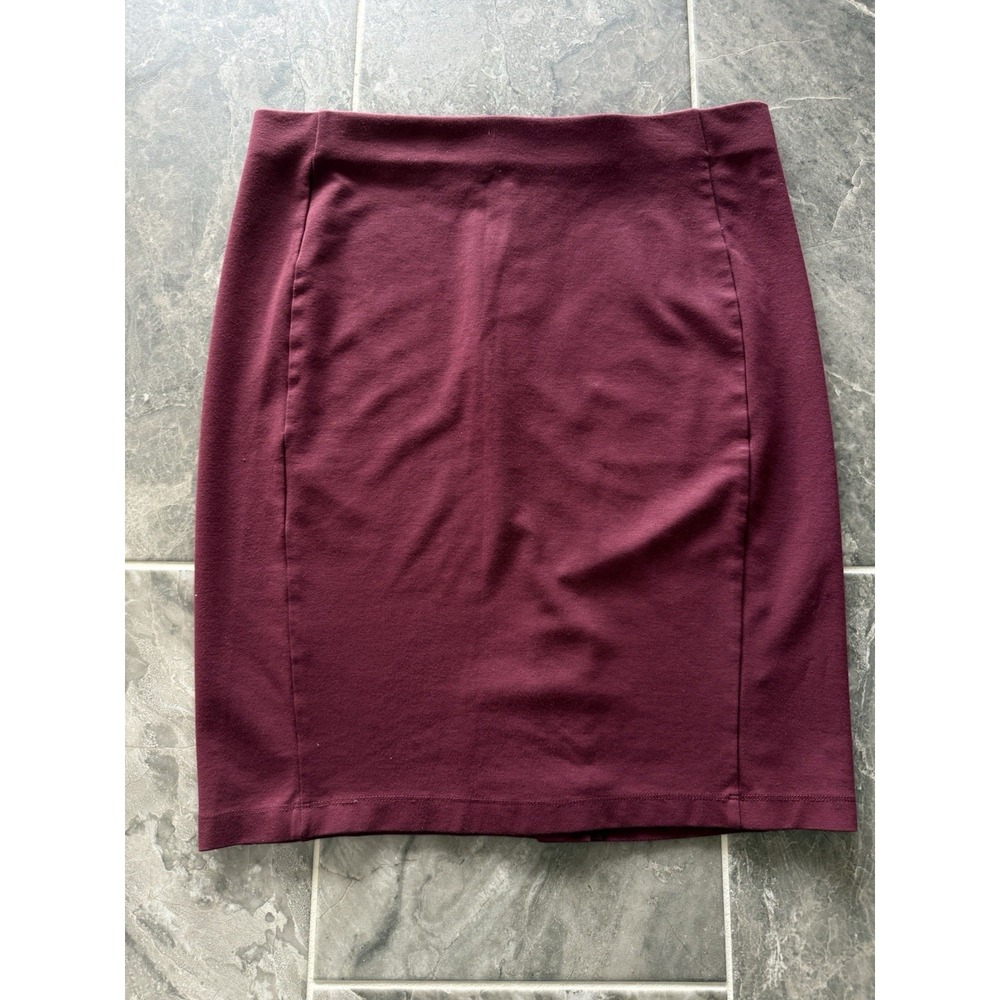 Red Burgundy Pencil Skirt Straight Skirt Workwear Career Jersey Stretch Size XL